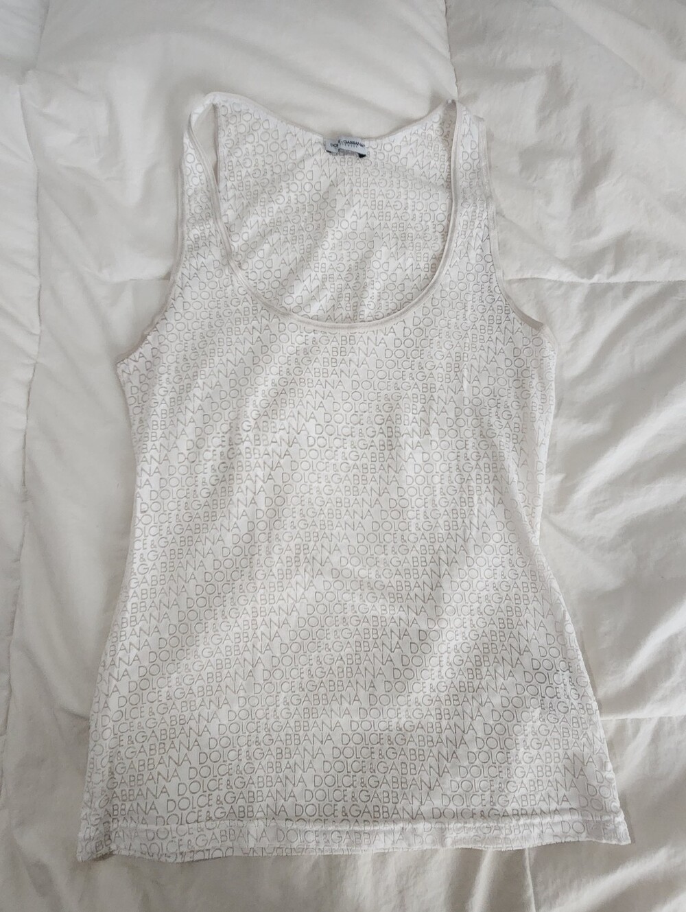 DOLCE & GABBANA Mesh Tank Top Monogram Sheer White Y2K Womens Large